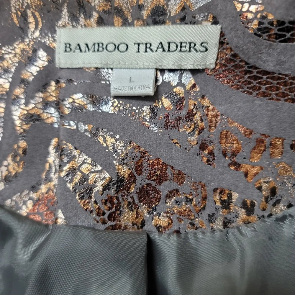 Bamboo Traders Faux Suede Jacket. Gray with Metallic Animal Print Sz L - Picture 7 of 8